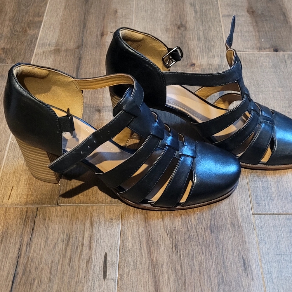Clark's leather strap heel